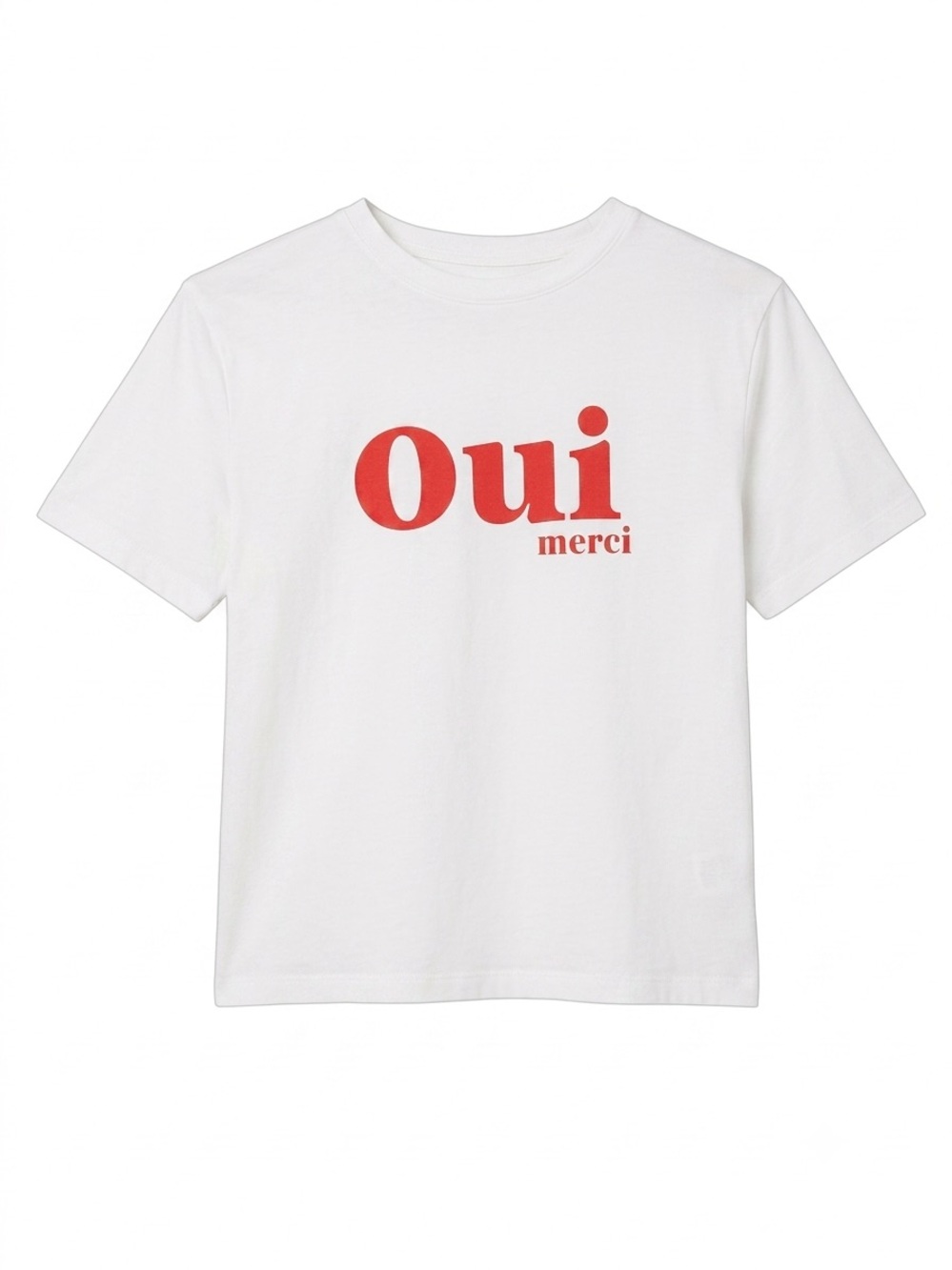 H&M Graphic T‑Shirt – “Oui Merci”, White, Size Medium